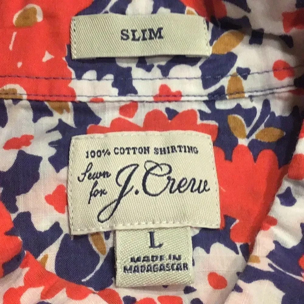 J. Crew Blue Red Floral 100% Cotton Slim Fit Button Down Short Sleeve Shirt